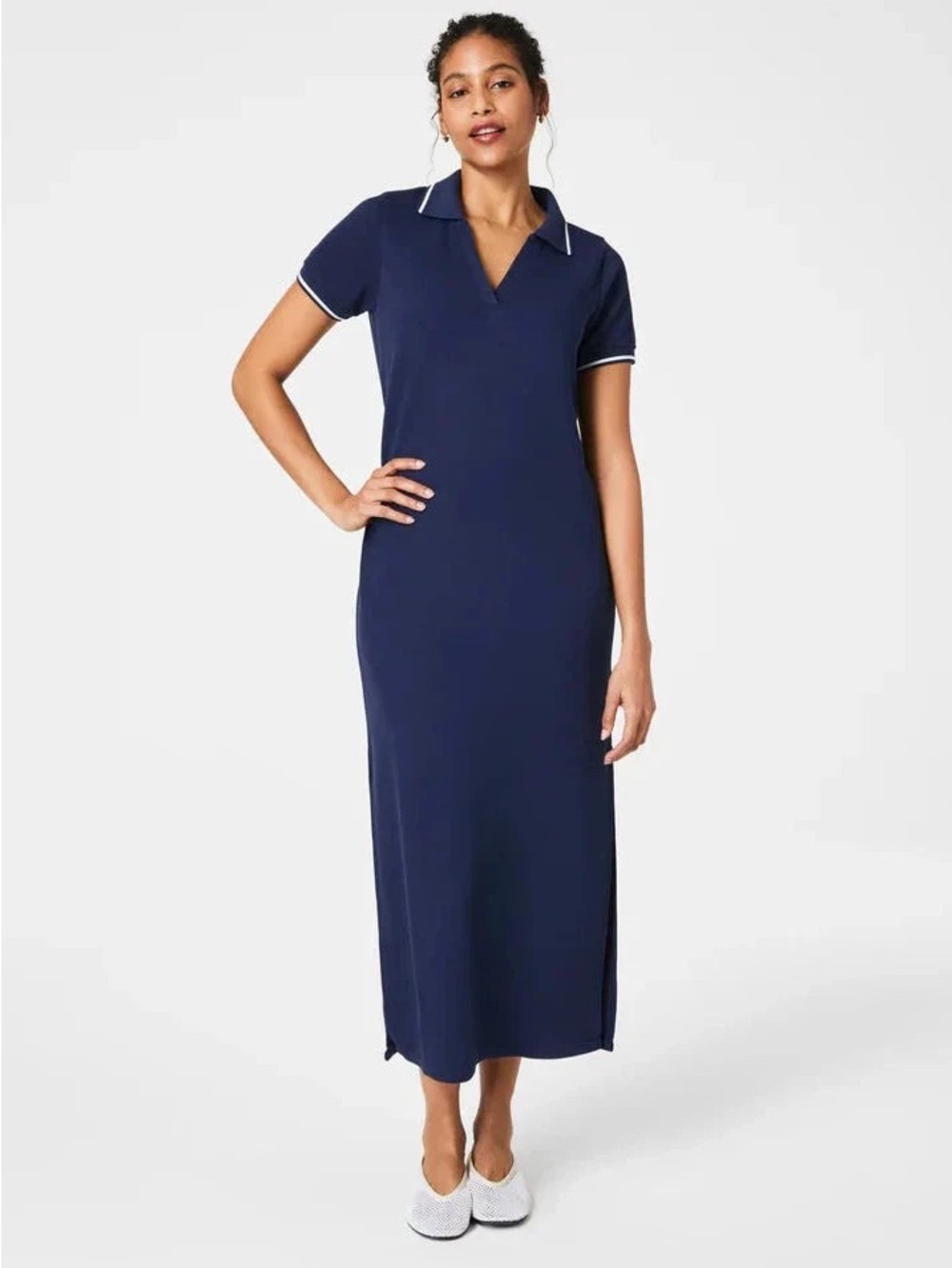 SPANX AirEssentials Polo Maxi Dress Blue White Piping 2X